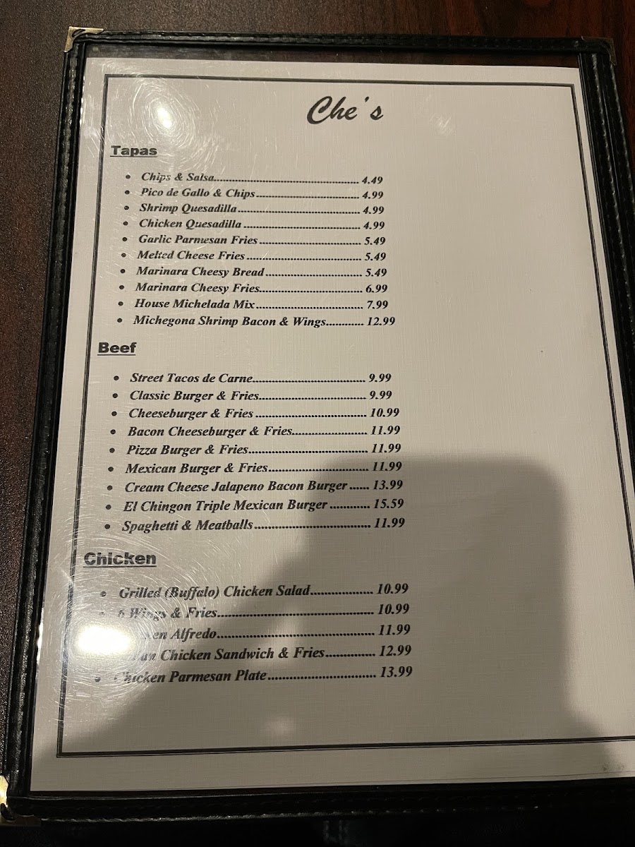 Che's Restaurant menu board