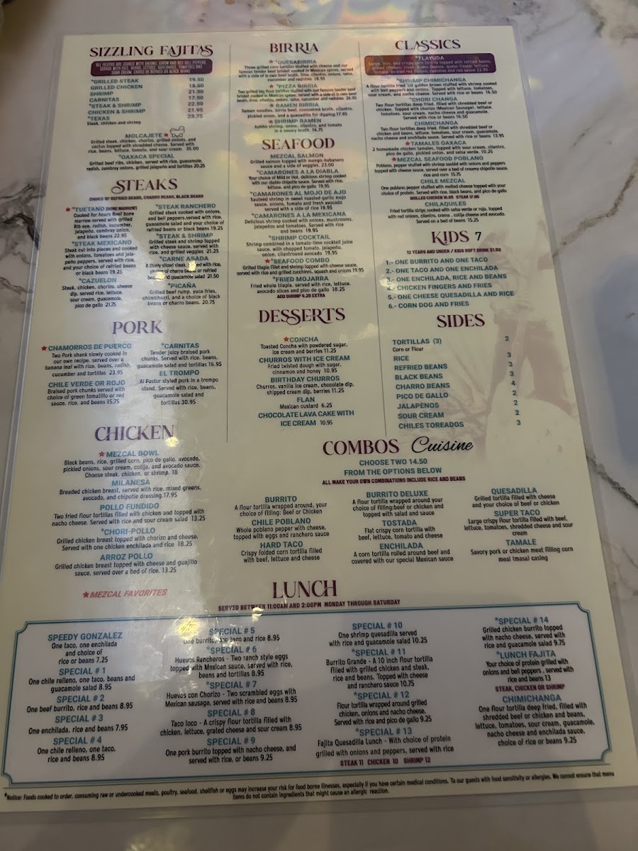 Mezcal menu board