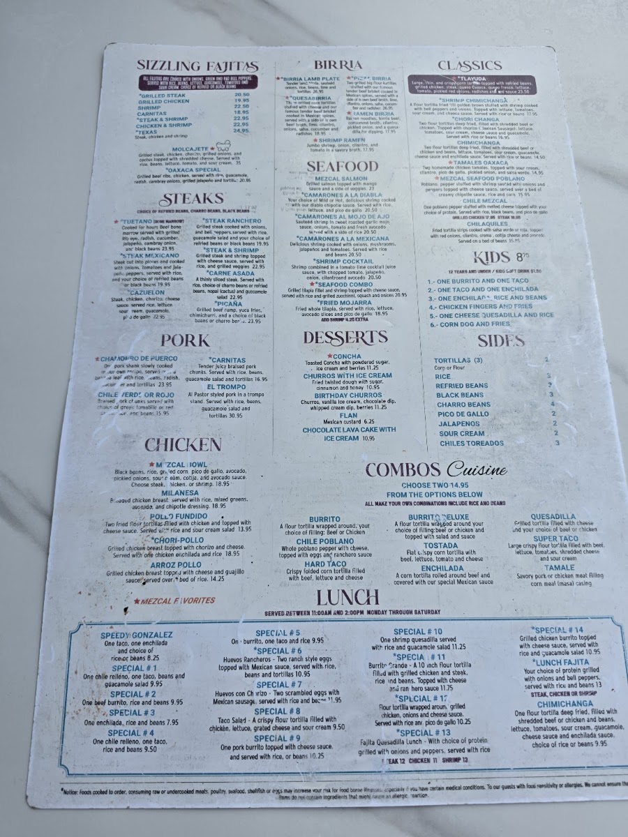 Mezcal menu board