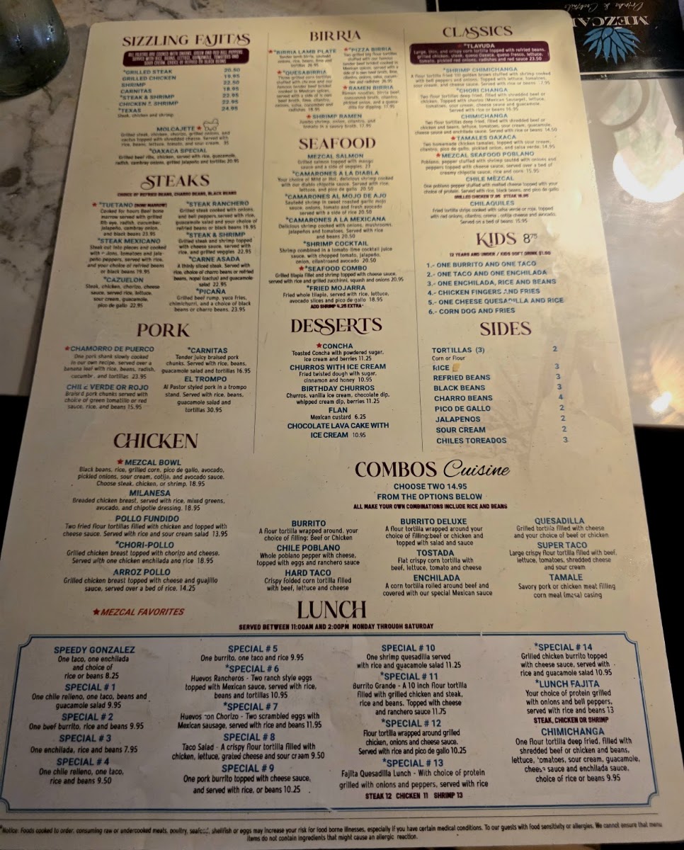 Mezcal menu board