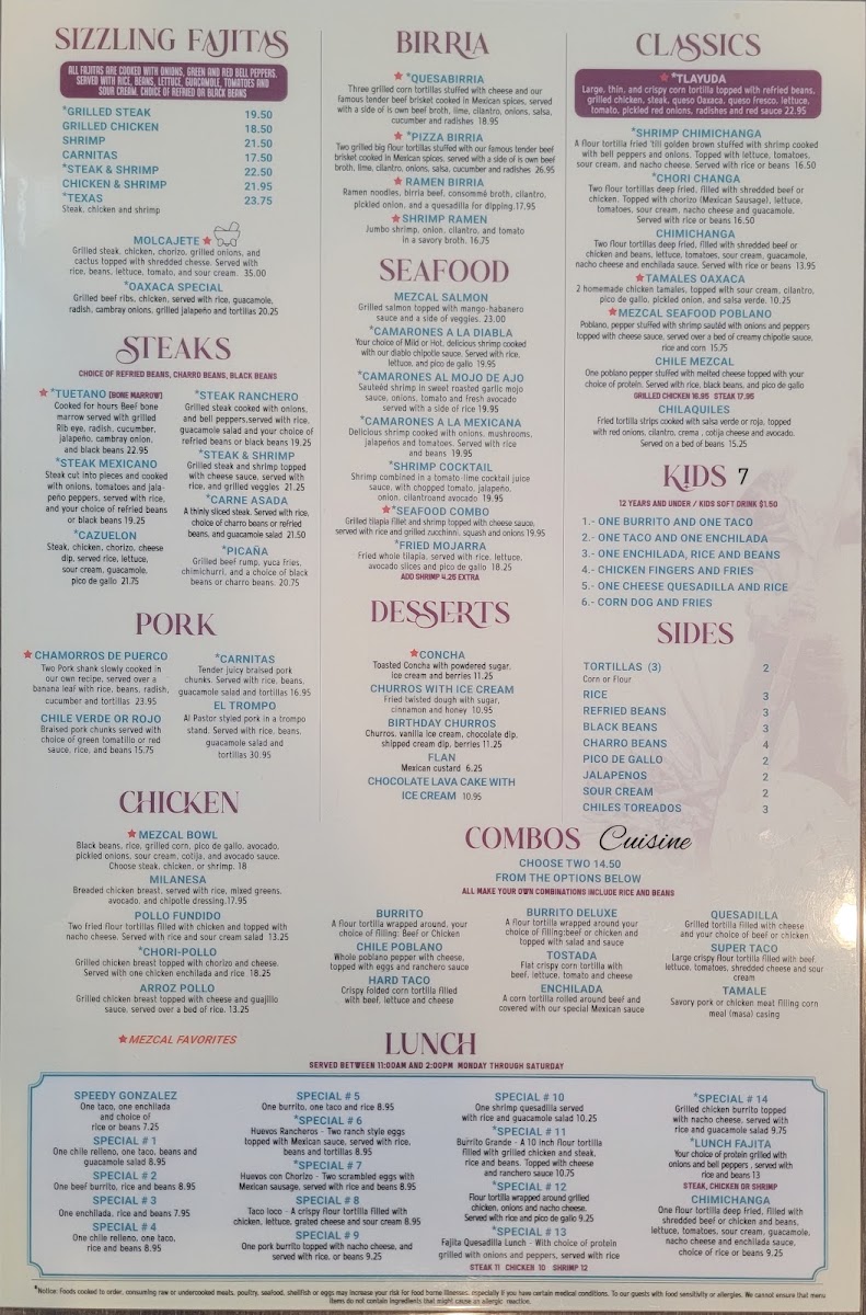 Mezcal menu board