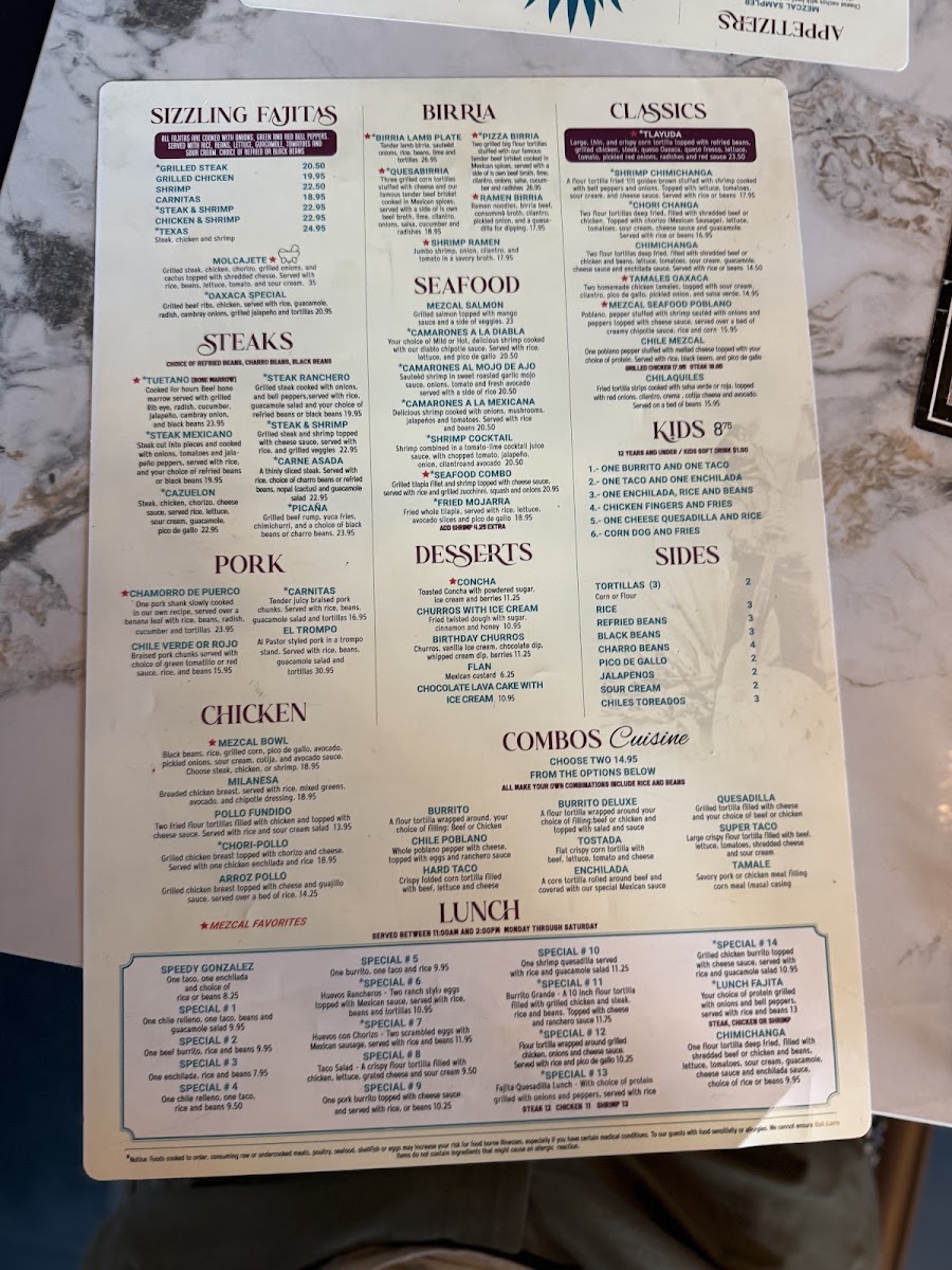 Mezcal menu board