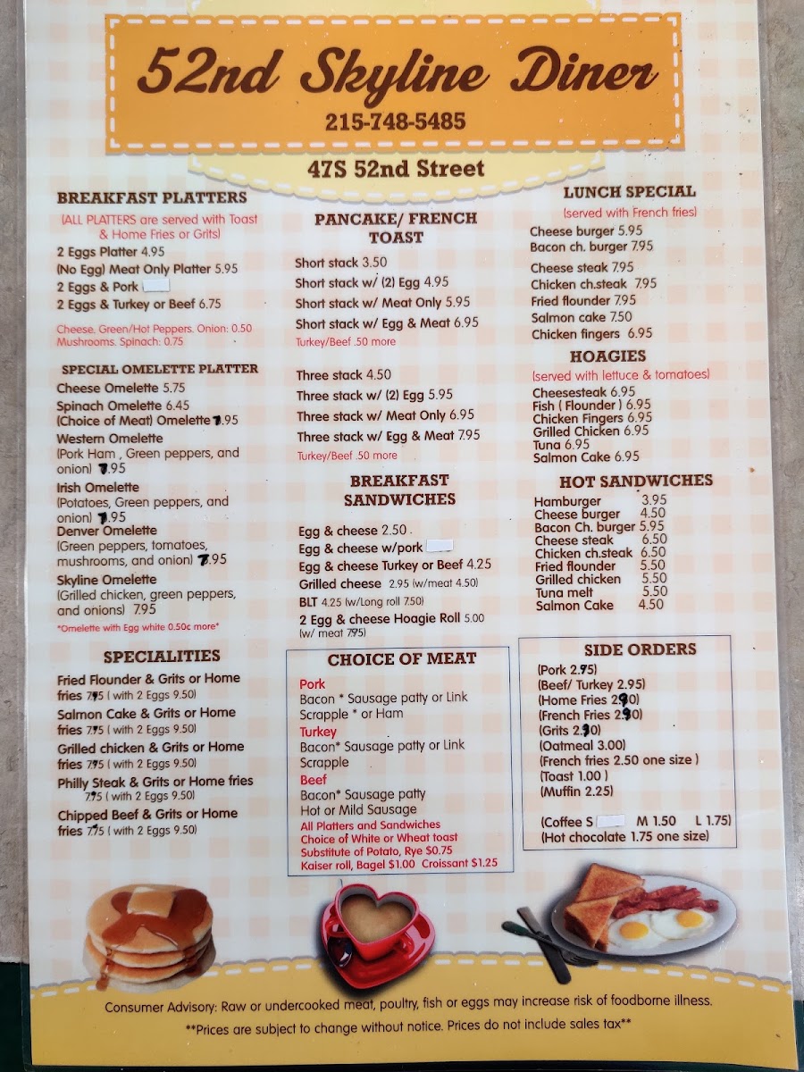 52nd Skyline menu board