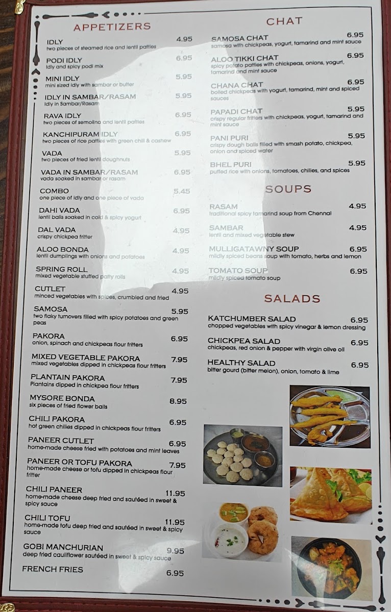 Dosa Hut menu board
