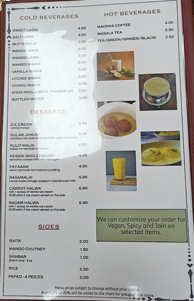 Dosa Hut menu board