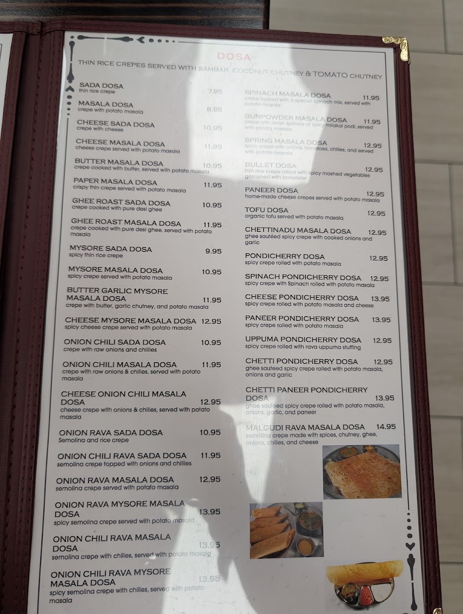 Dosa Hut menu board
