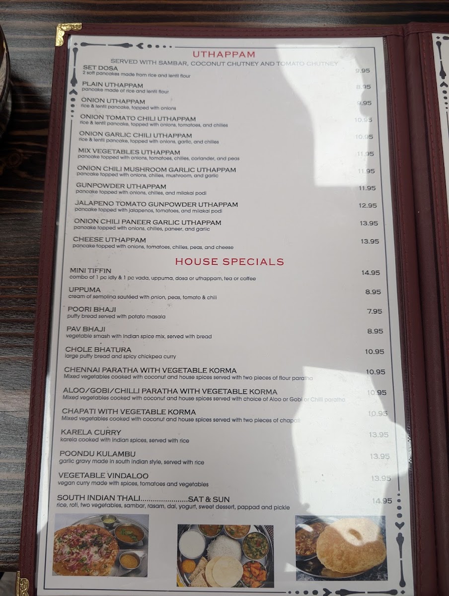 Dosa Hut menu board