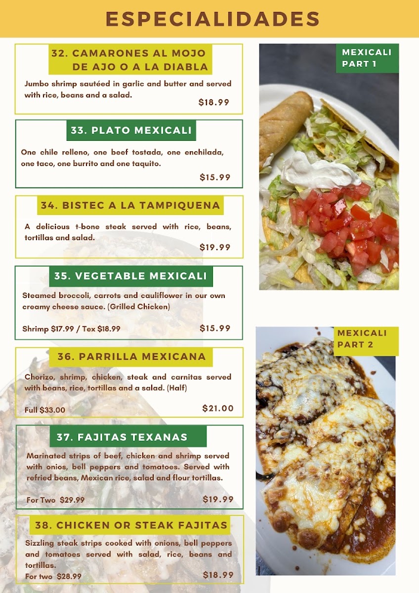 Mexicali Grill menu board