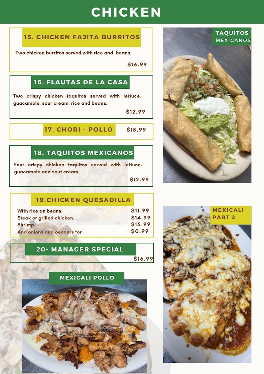 Mexicali Grill menu board