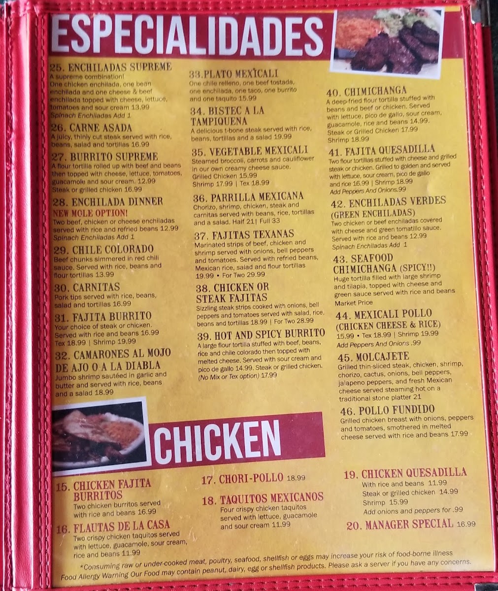 Mexicali Grill menu board