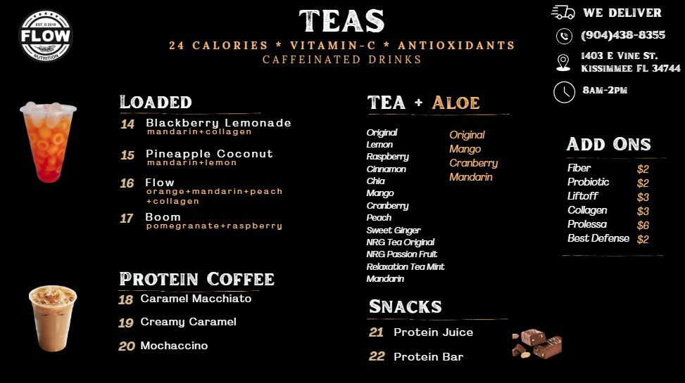 Herbalife Flow Nutrition Club menu board