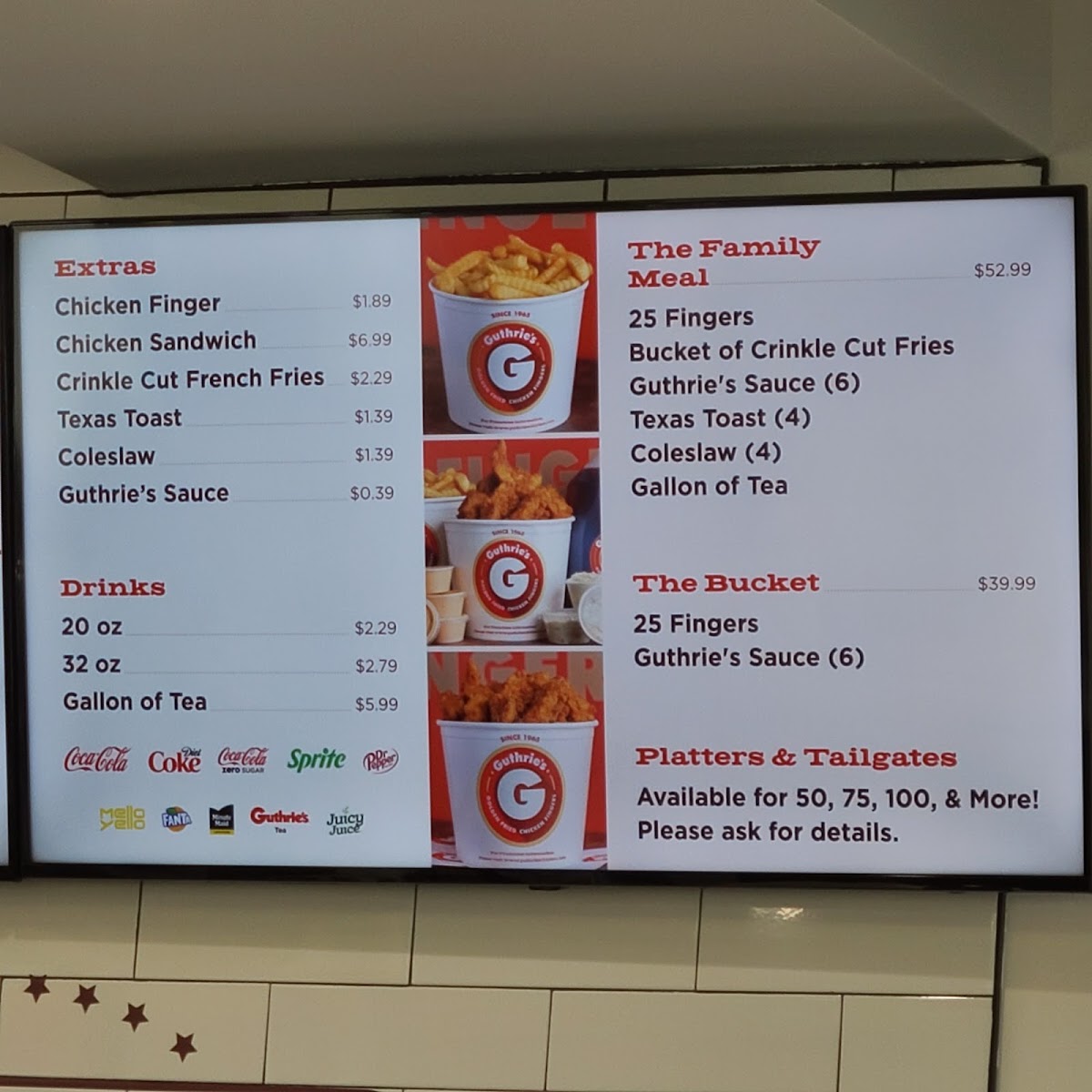 Guthrie's Chicken menu board