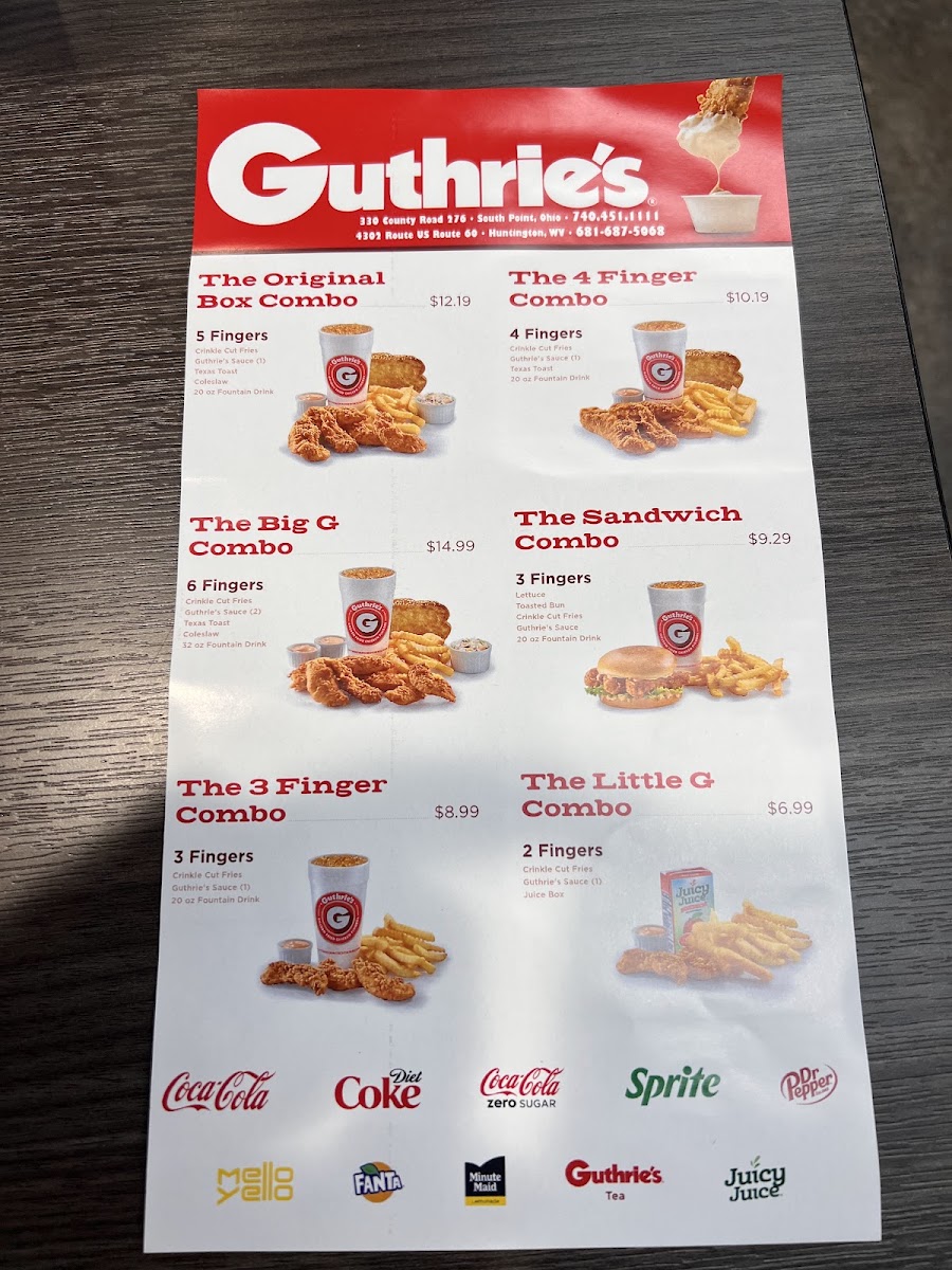 Guthrie's Chicken menu board