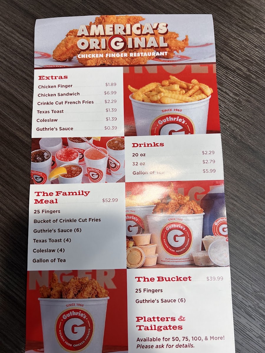 Guthrie's Chicken menu board