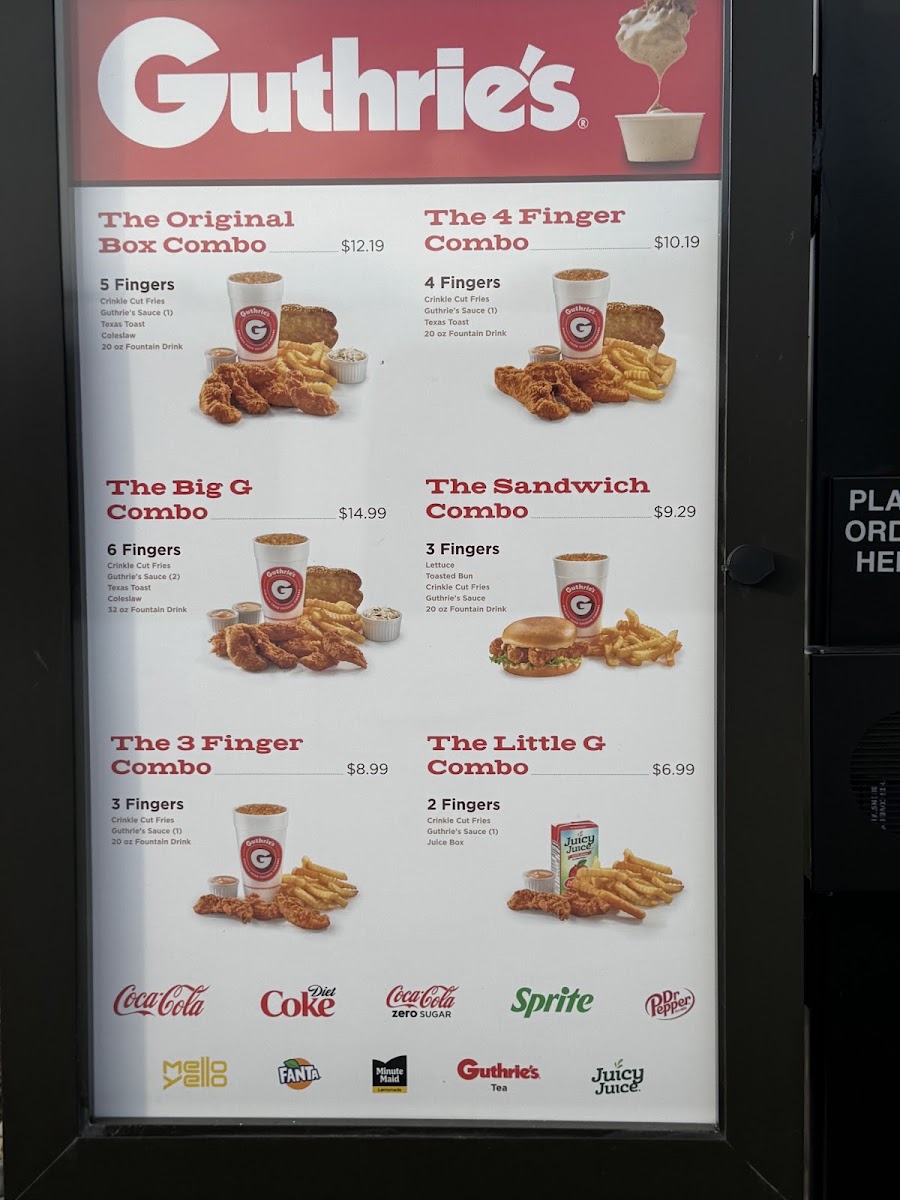 Guthrie's Chicken menu board