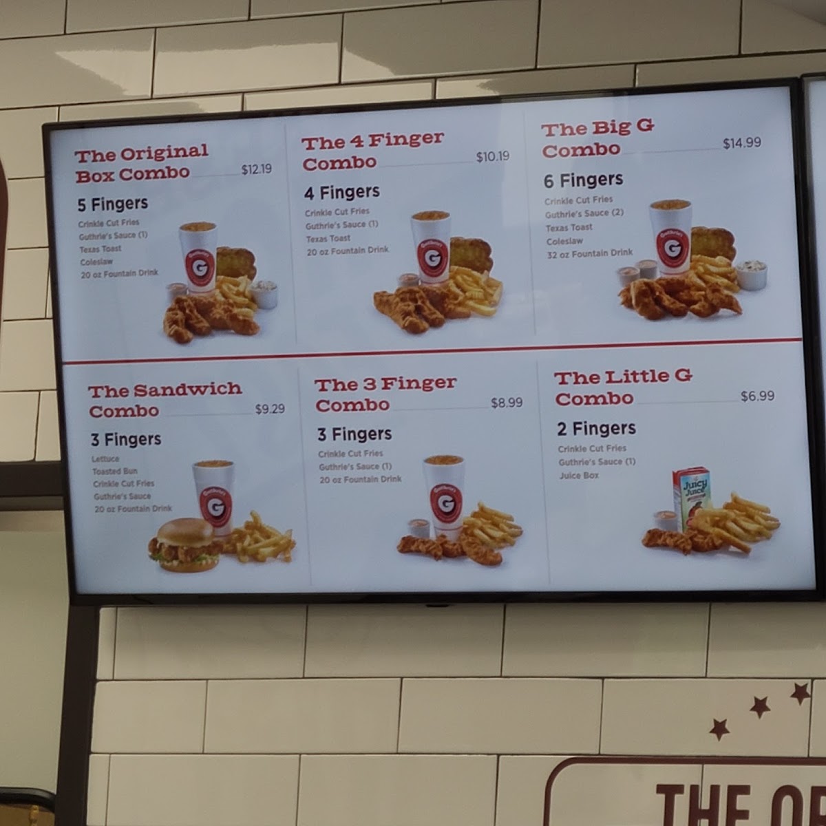 Guthrie's Chicken menu board