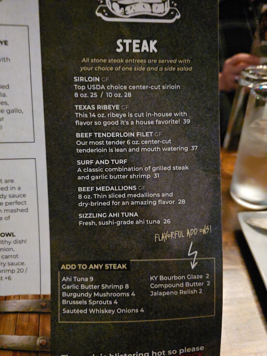 R Place Stone Grill menu board