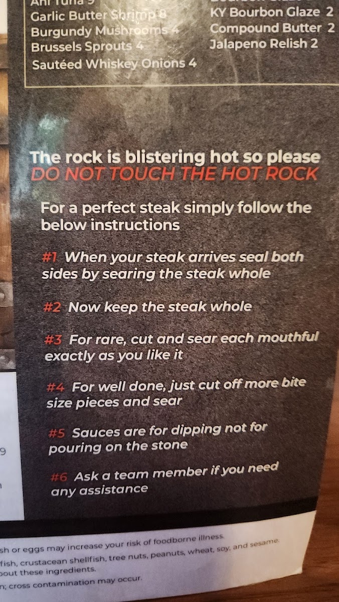 R Place Stone Grill menu board