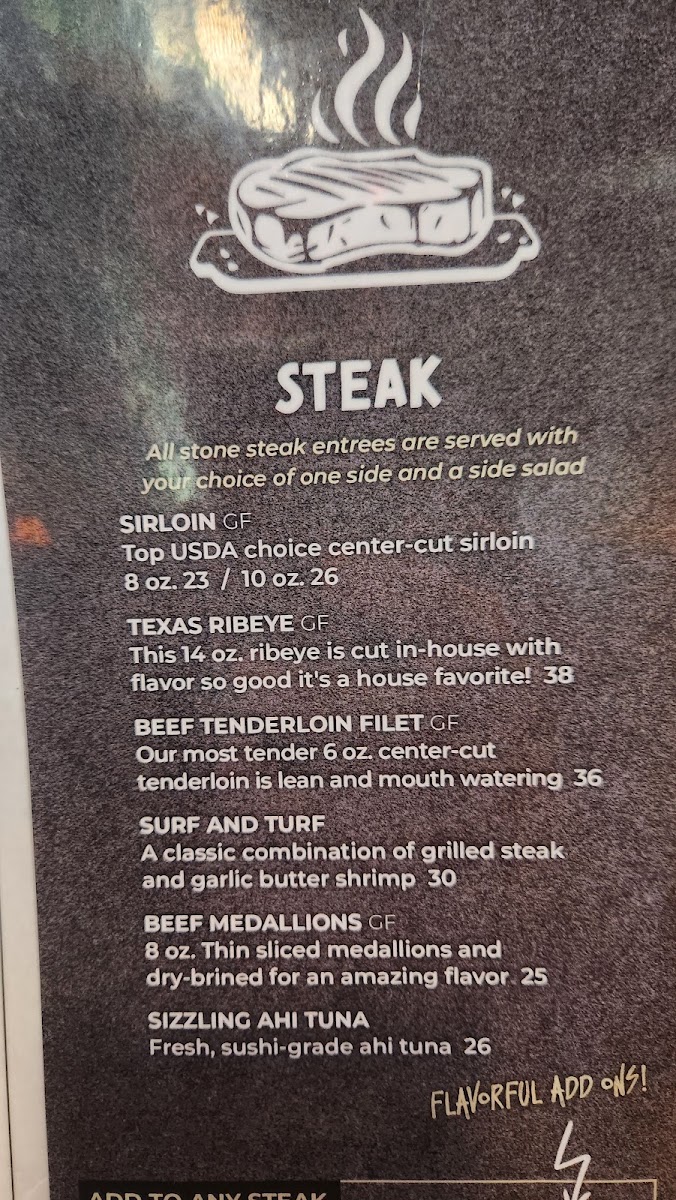 R Place Stone Grill menu board
