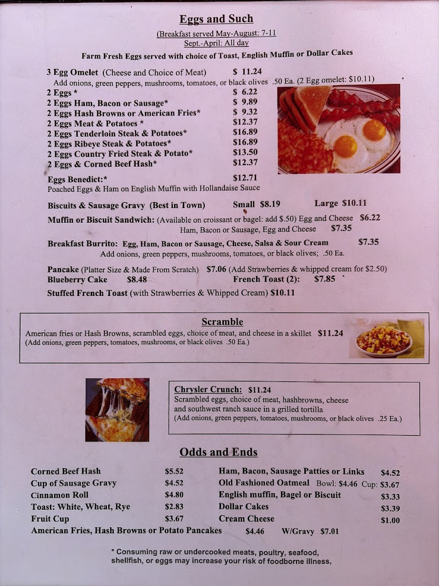 Hotel Crandon Restaurant and Bar menu board