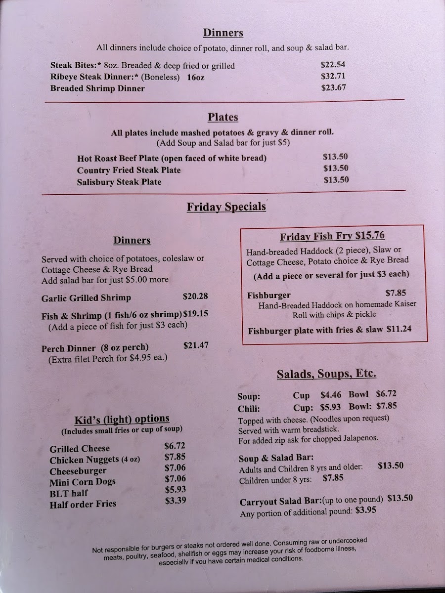 Hotel Crandon Restaurant and Bar menu board