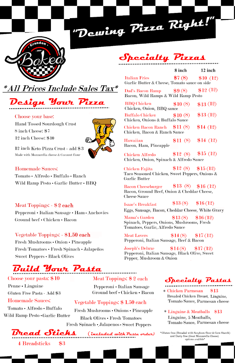 Baked Pizza & Sandwiches menu board