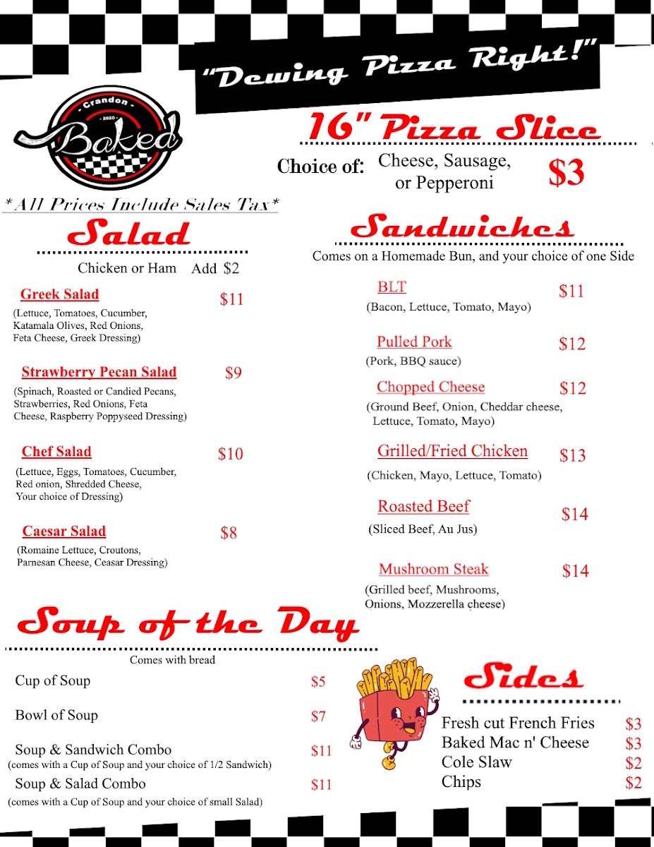 Baked Pizza & Sandwiches menu board