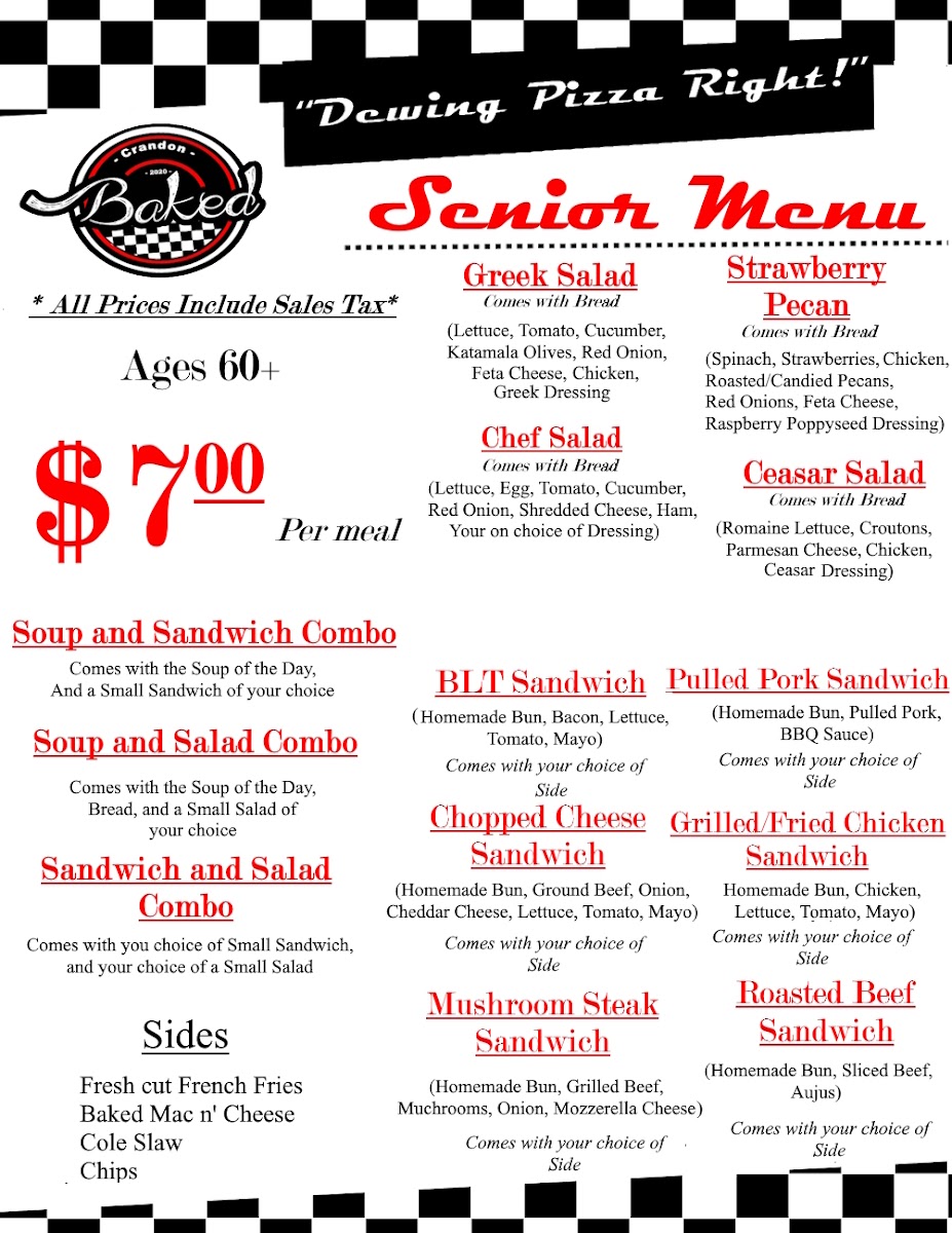 Baked Pizza & Sandwiches menu board