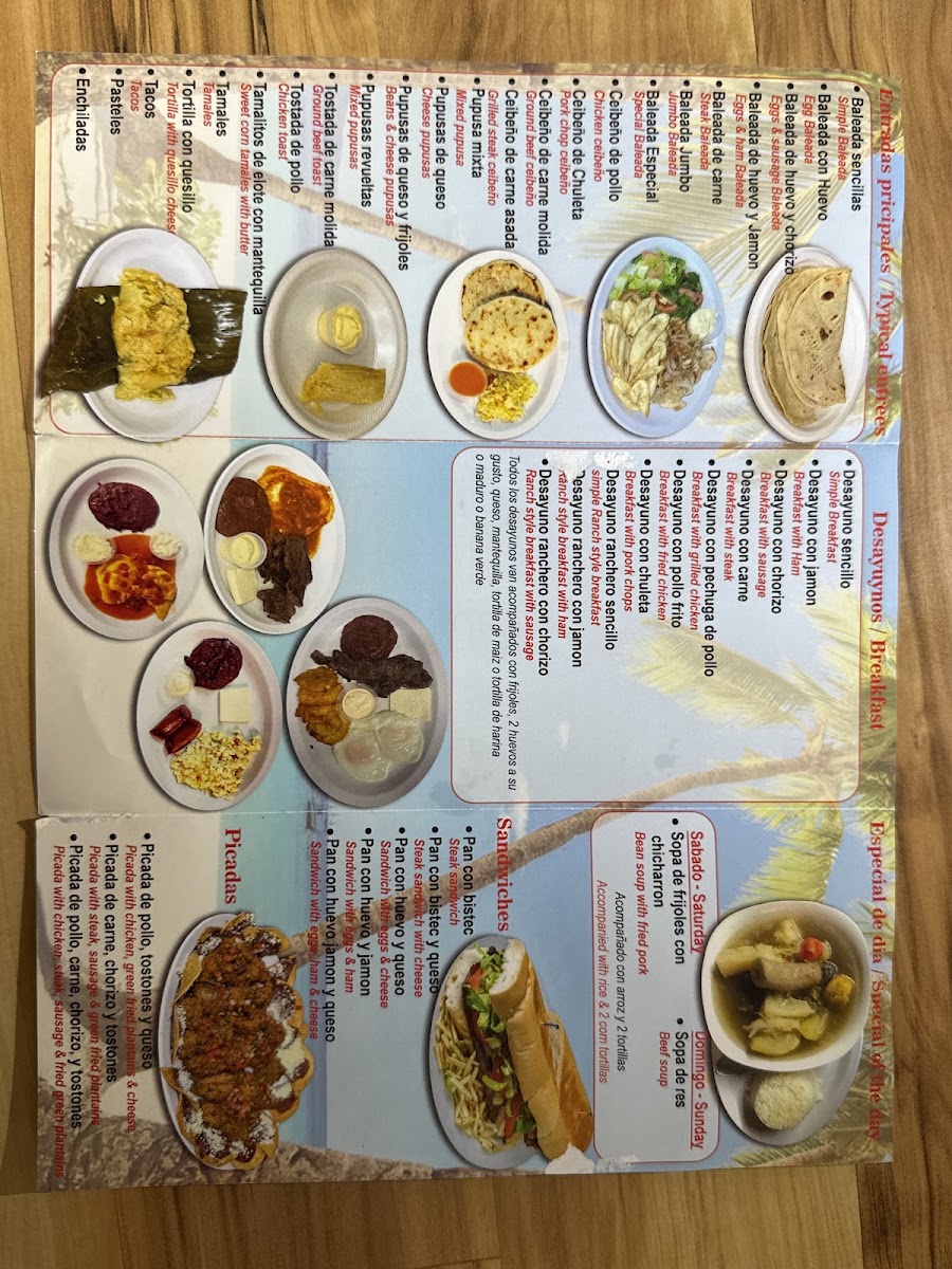 Los Costeños Cafeteria & Restaurant menu board