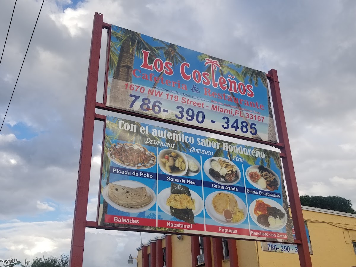 Los Costeños Cafeteria & Restaurant menu board