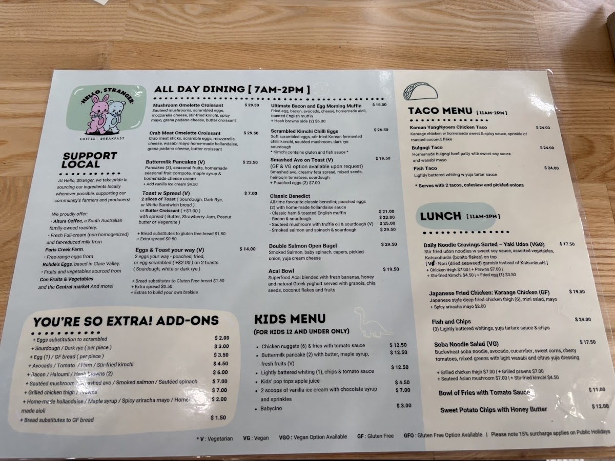 Hello, Stranger menu board