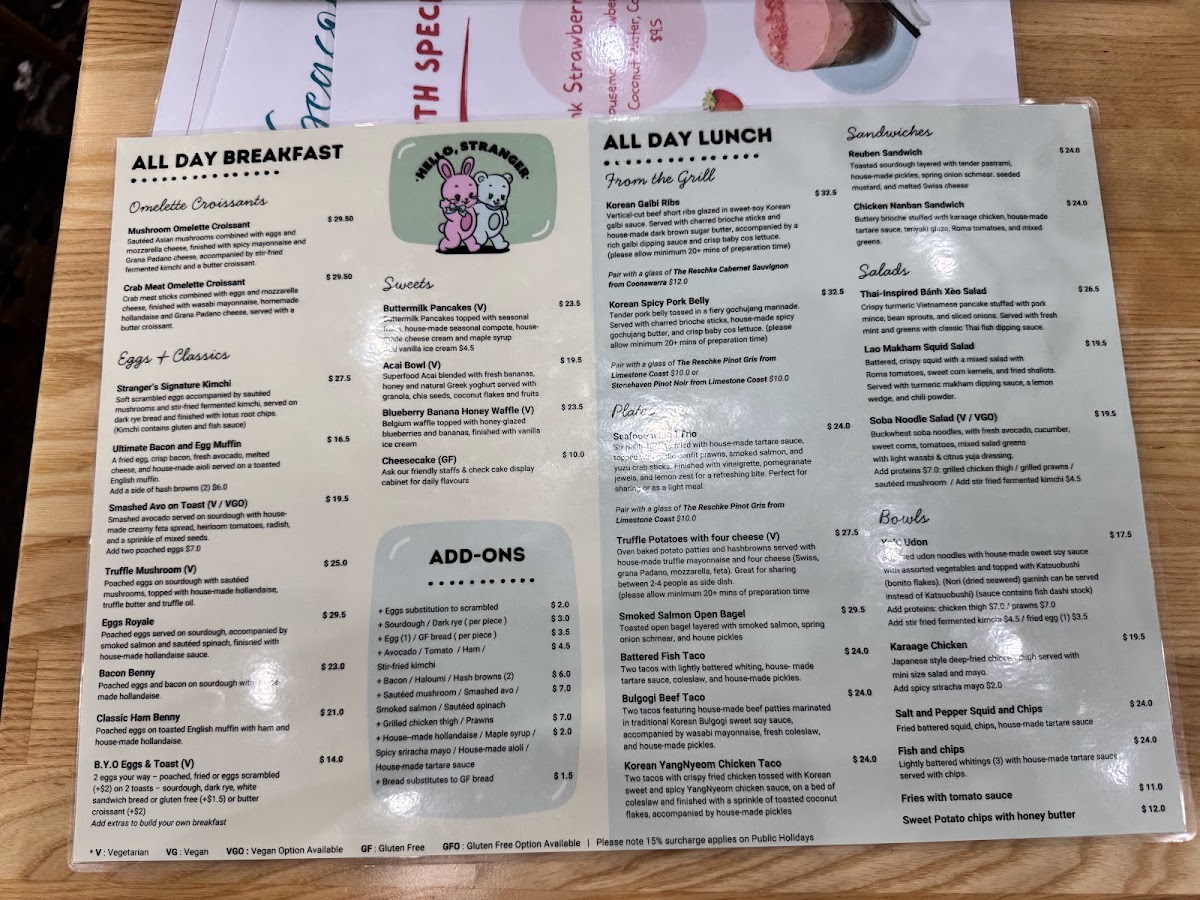 Hello, Stranger menu board