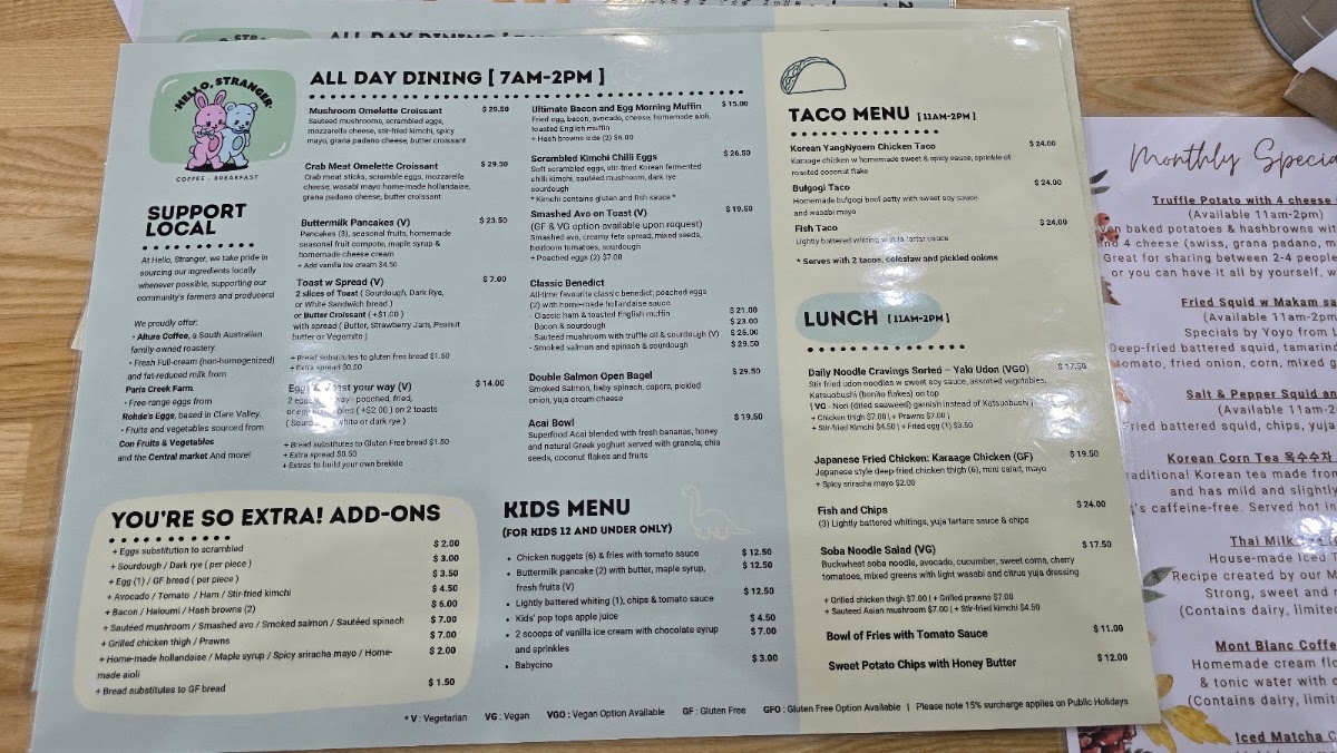 Hello, Stranger menu board