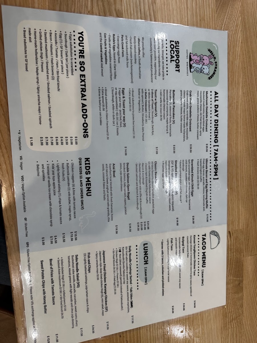 Hello, Stranger menu board