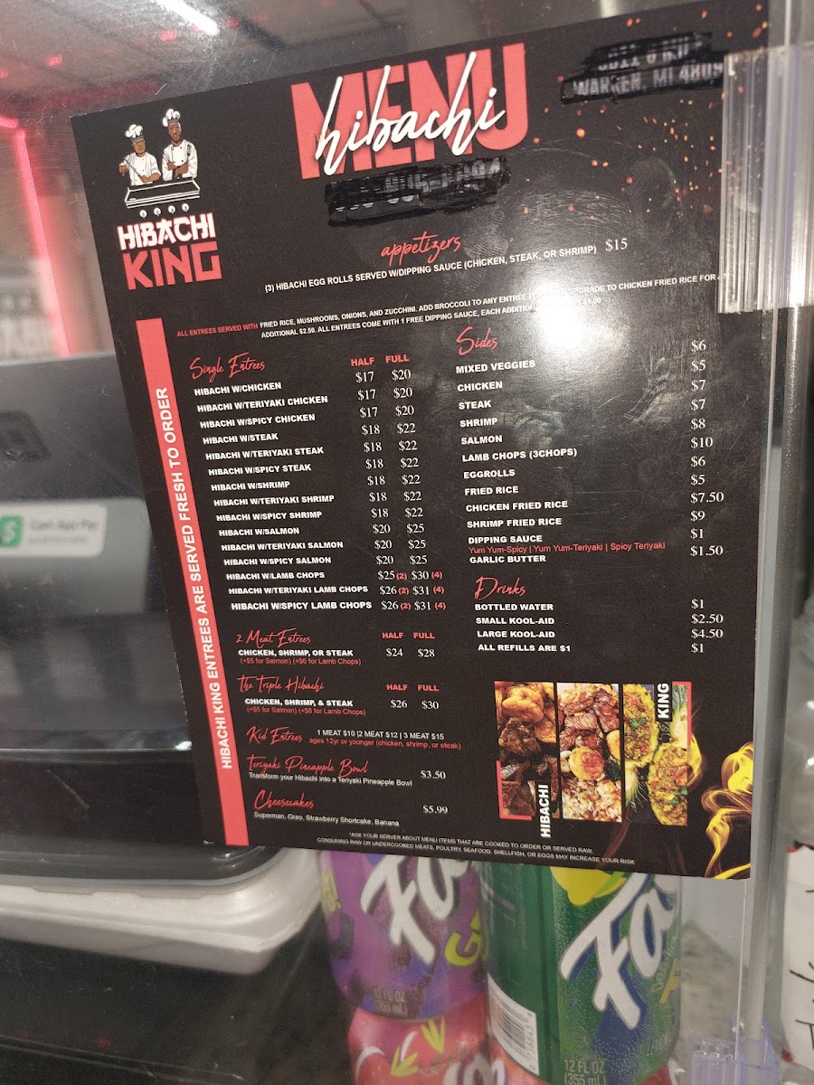 Hibachi King II menu board