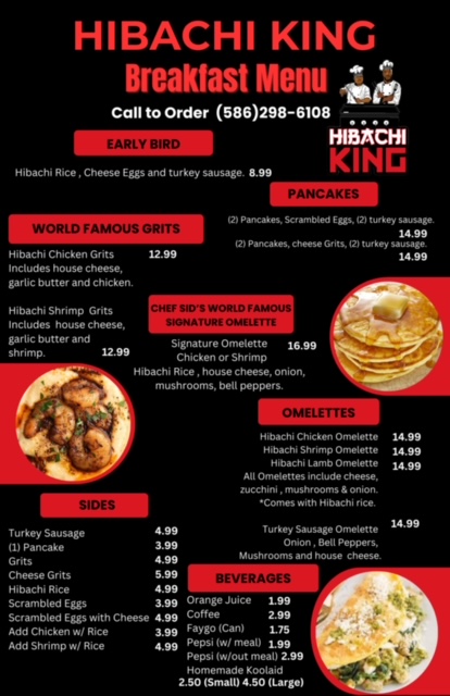 Hibachi King II menu board