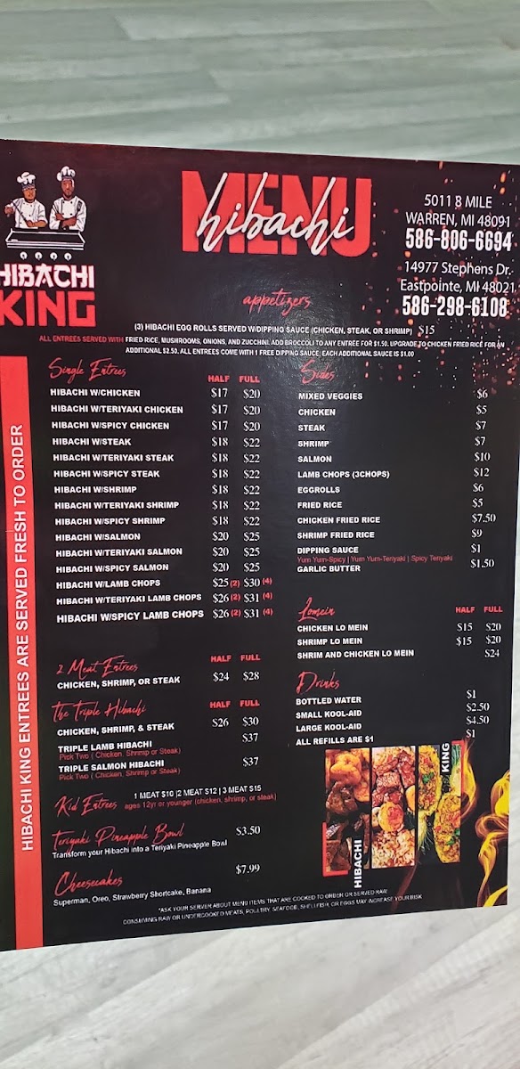 Hibachi King II menu board