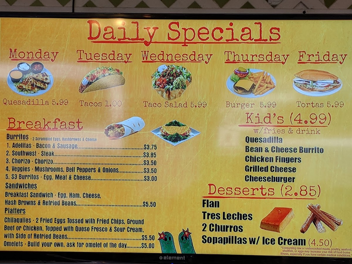 Adelita's Mexican Restaurant menu board