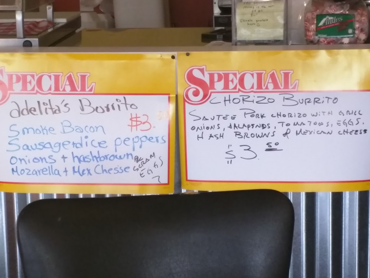 Adelita's Mexican Restaurant menu board