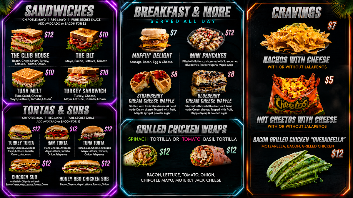Pure Fruit Bar & Deli LLC menu board