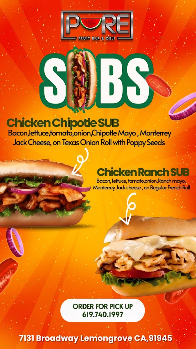 Pure Fruit Bar & Deli LLC menu board