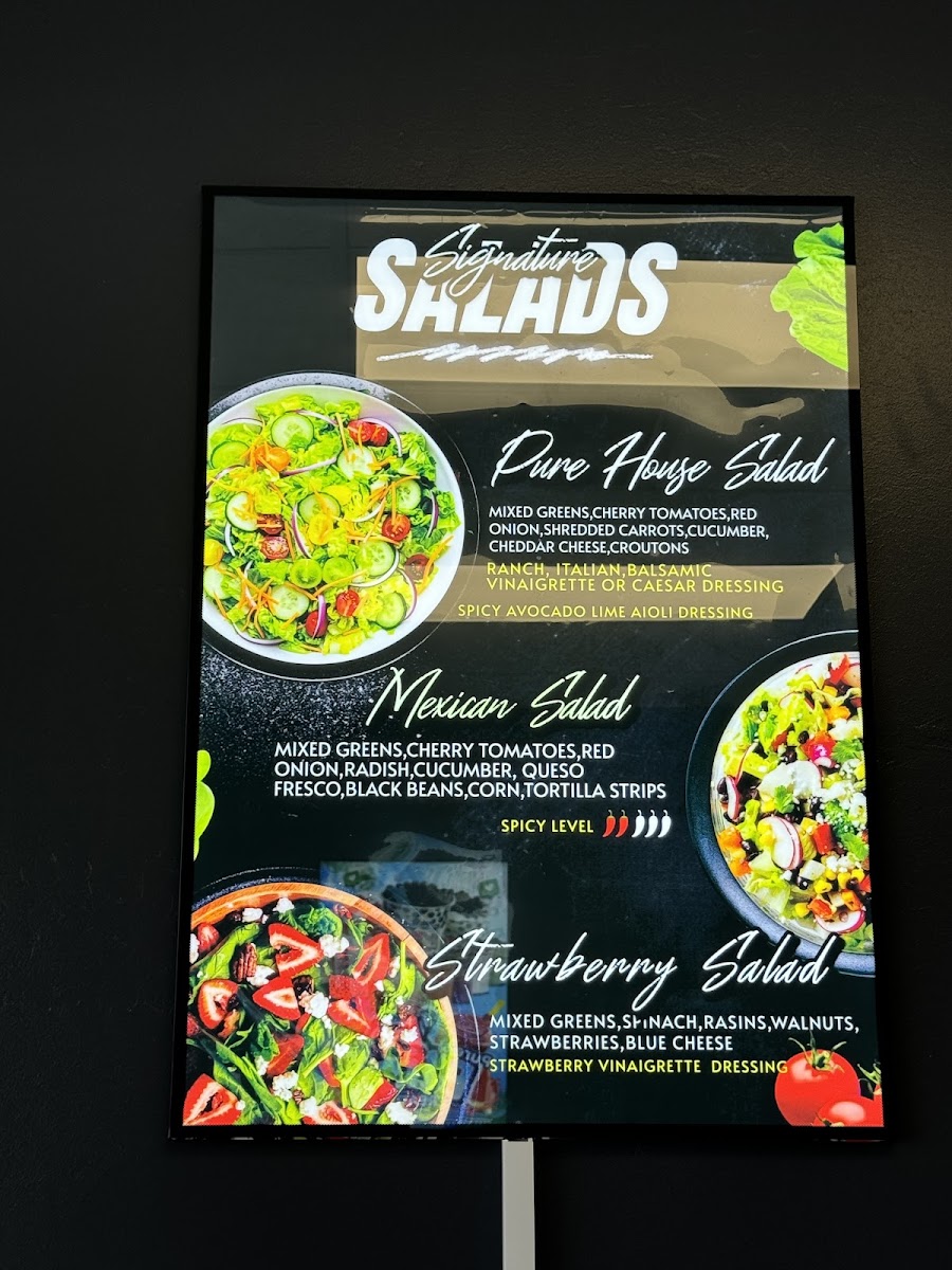 Pure Fruit Bar & Deli LLC menu board