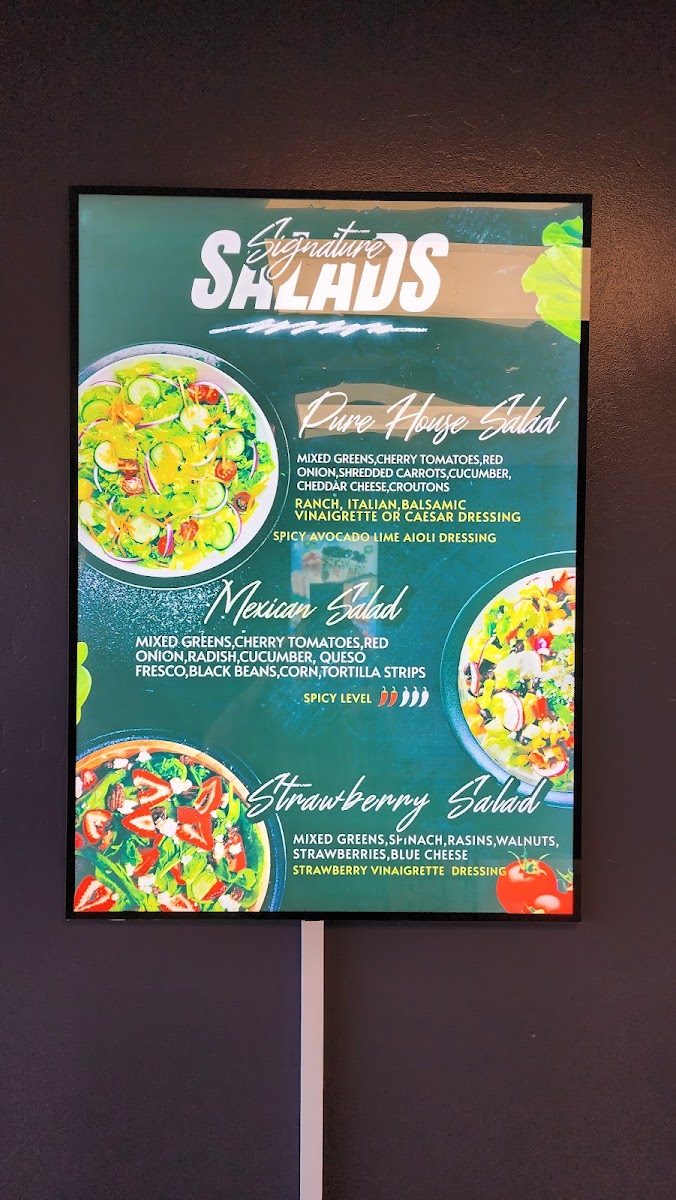 Pure Fruit Bar & Deli LLC menu board