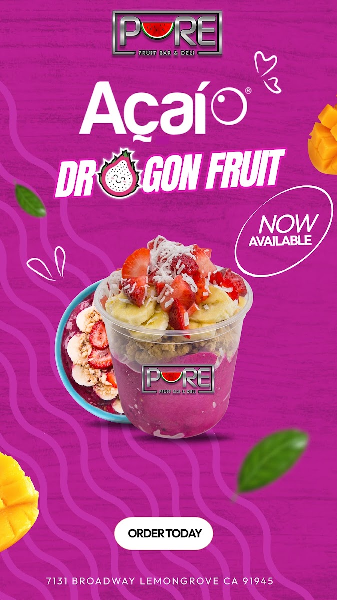 Pure Fruit Bar & Deli LLC menu board