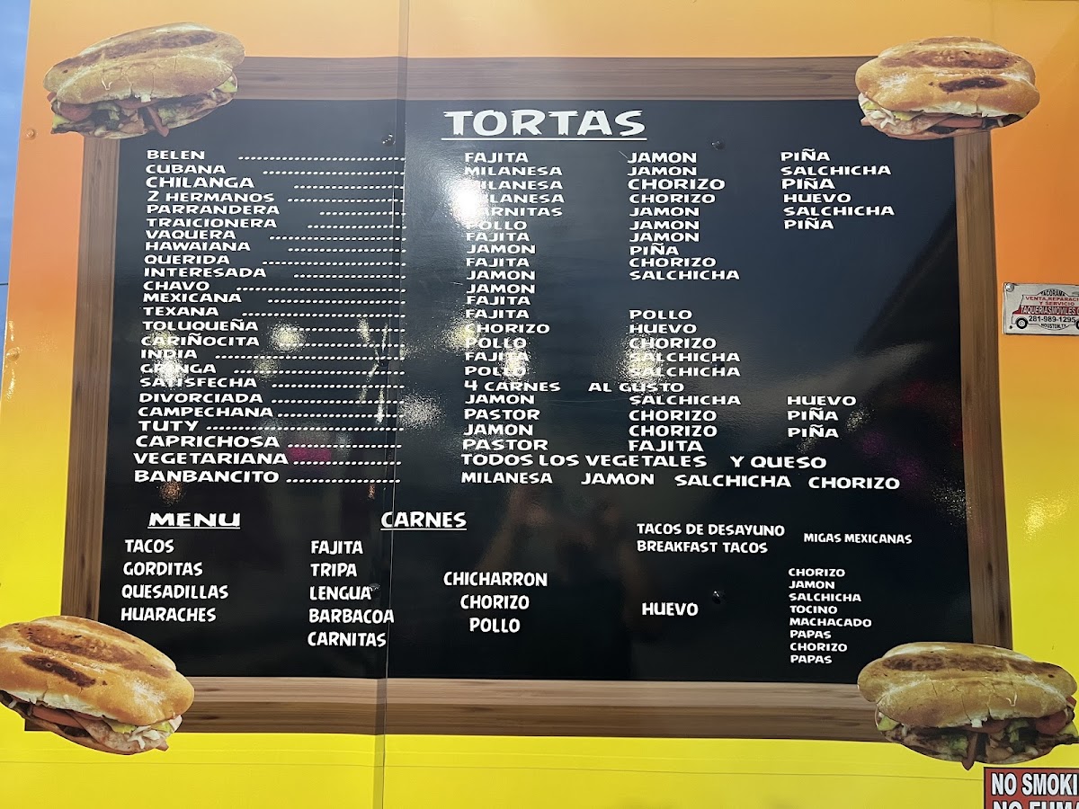 Tortas belen menu board
