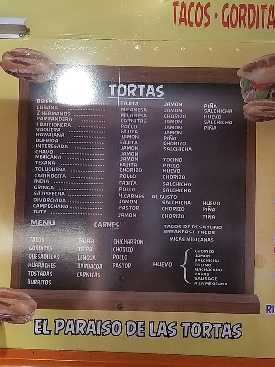 Tortas belen menu board