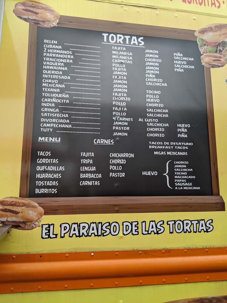 Tortas belen menu board