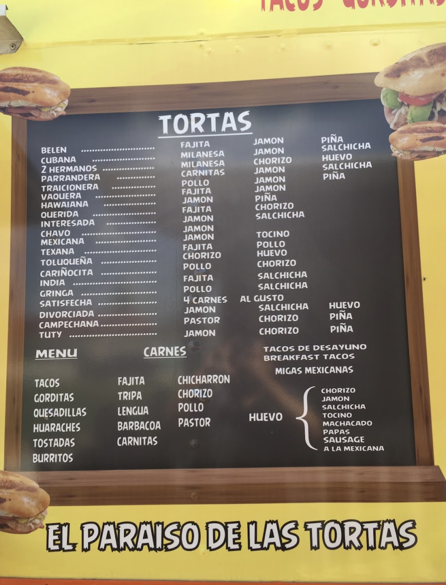 Tortas belen menu board