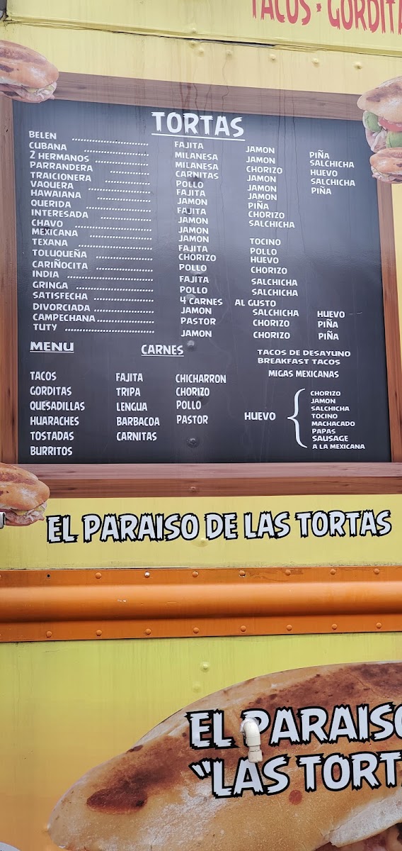 Tortas belen menu board