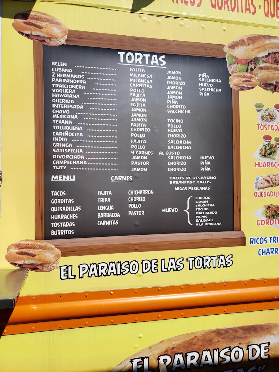 Tortas belen menu board